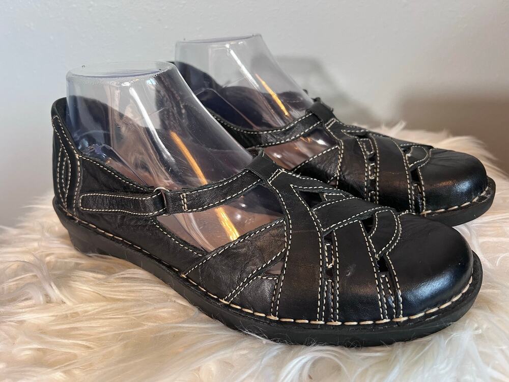 Clark’s Bendables Sz 9 Black Stitching Strappy Womens Orthotic Cushion Arch